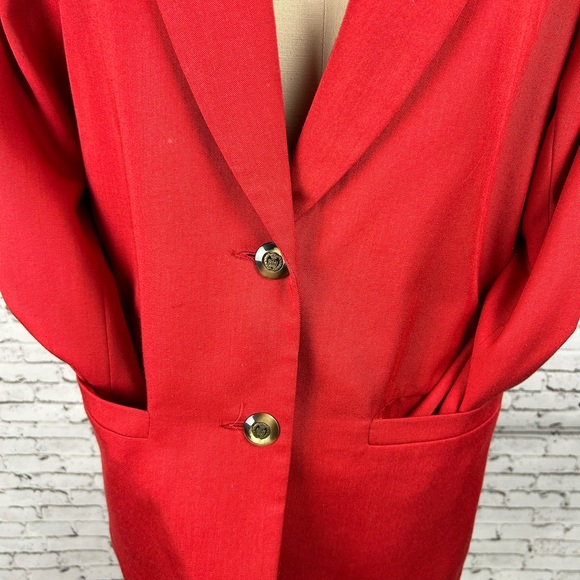 Vintage red elongated 10% wool blazer with 2 pockets & shoulder pads size: 5/6 - Picture 9 of 12